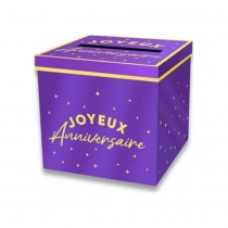 URNE CARTON CAGNOTTE ANNIVERSAIRE 20CM VIOLET