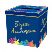 URNE CARTON CAGNOTTE ANNIVERSAIRE TROPICAL 20CM