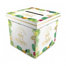 URNE CARTON CAGNOTTE RETRAITE TROPICAL 20CM