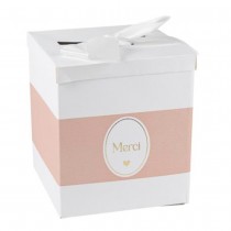 URNE CARTON MERCI BAPTÊME 21X25CM ROSE