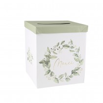 URNE CARTON MERCI BOTANIQUE 21X25CM BLANC