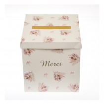 URNE CARTON MERCI FLEURS SÉCHÉES 25CM BLANC