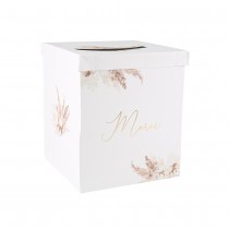 URNE CARTON MERCI PAMPA FLEUR COTON 21X25CM BLANC