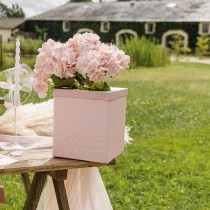 URNE CARTON UN GRAND MERCI 21.5X25CM ROSE