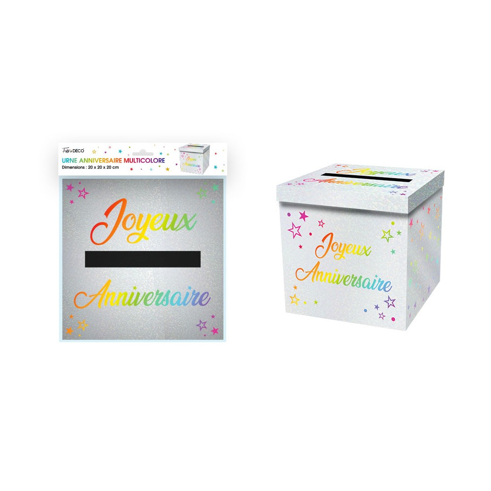 Urne Joyeux Anniversaire Rouge en carton 20x20x20cm