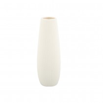 VASE ALLONGÉ CÉRAMIQUE RAINURÉ 22CM BLANC MAT