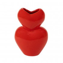 VASE DOUBLE C?\'UR CÉRAMIQUE 12X17X6.7CM ROUGE