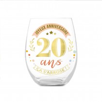 VERRE ROND TRANSPARENT ANNIVERSAIRE 20ANS