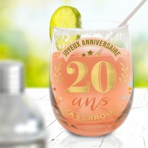 VERRE ROND TRANSPARENT ANNIVERSAIRE 20ANS