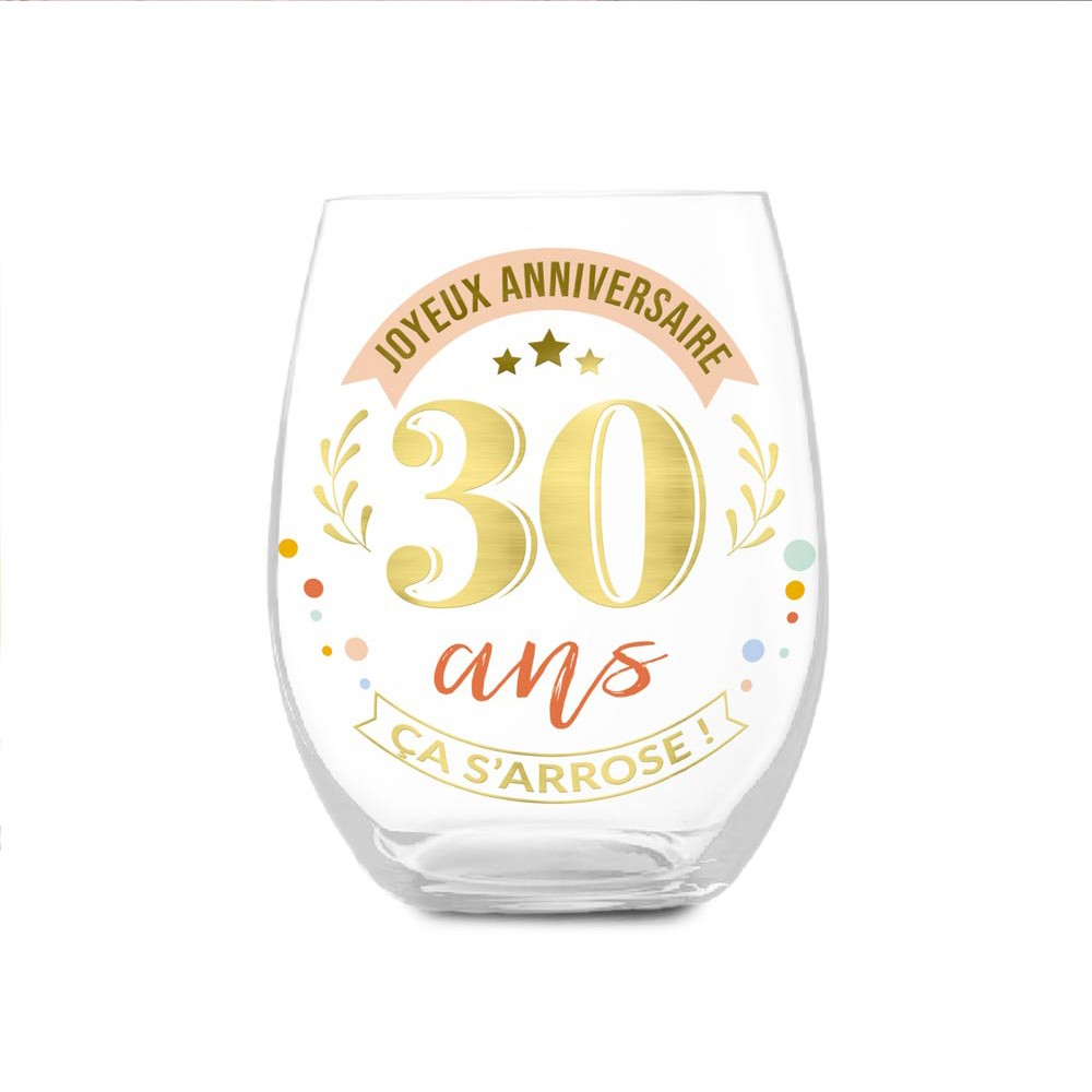 VERRE ROND TRANSPARENT ANNIVERSAIRE 30ANS